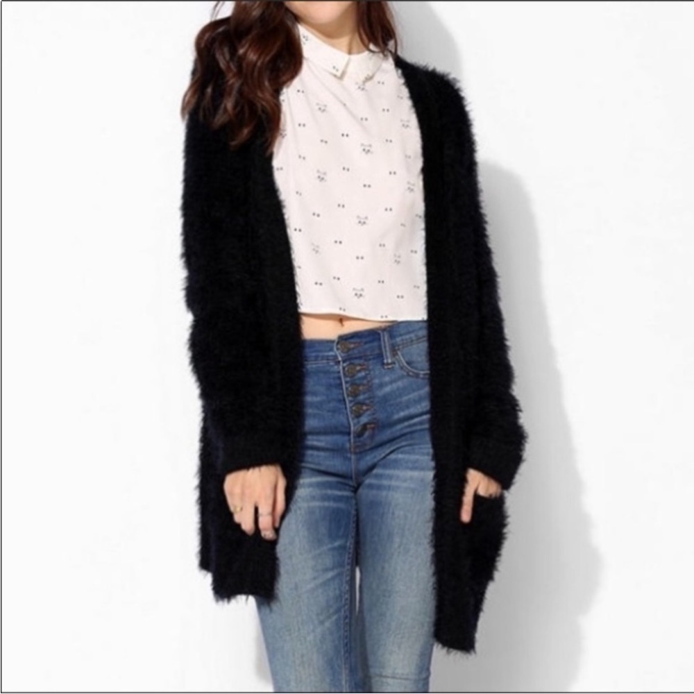 Pins & Needles Eyelash Open Front Cardigan Black Size Small